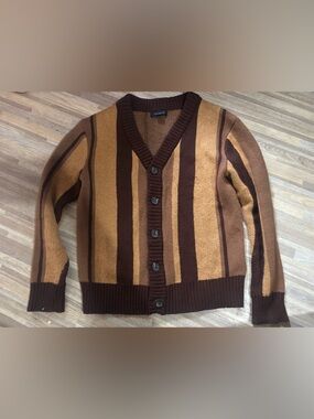 Cotton On Brown & Tan Striped Button V-Neck Cardigan
